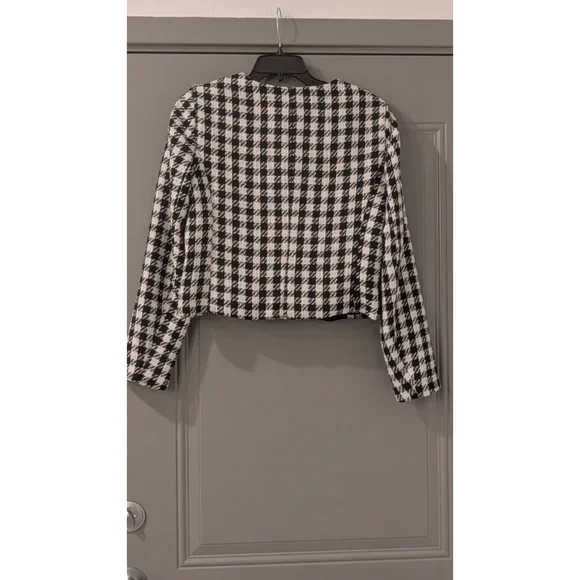 Women's Rachel Zoe Houndstooth Blazer M Black White - Picture 7 of 8